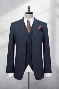 Bộ Suit Xanh Denim Đậm Kẻ Caro Mờ Modern Fit TG395